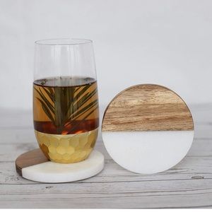 Marble & Acacia Wood Coasters | 4 | New In Box